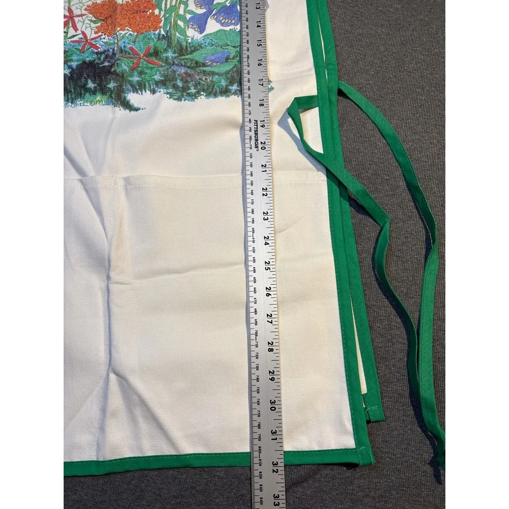 Vintage Josephs Colours Botanical Garden Floral Tabard Apron Side Tie Green